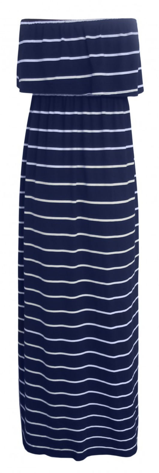 Navy White Strapless Frill Top Maxi Dresses