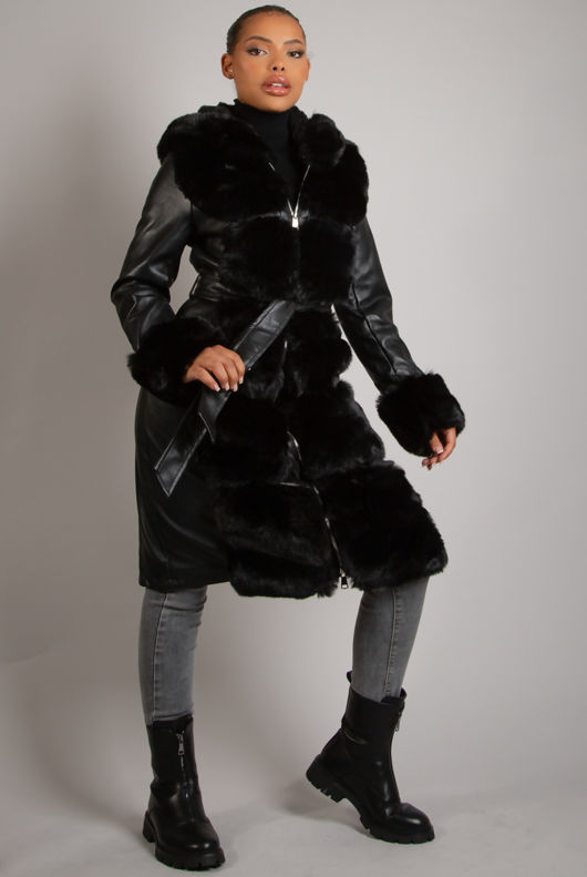 PU Fur Trim Coat