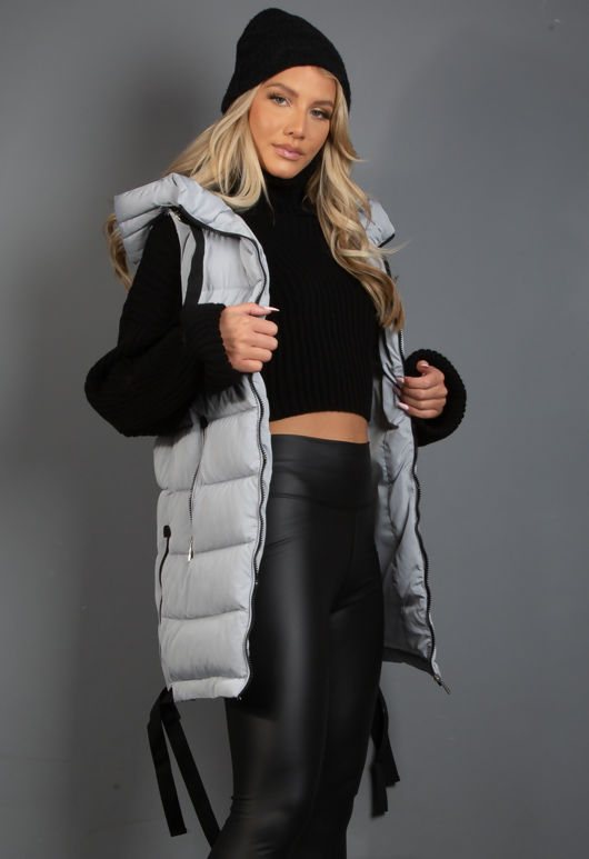 Grey Hooded Puffer Gilet With Webbing Detail