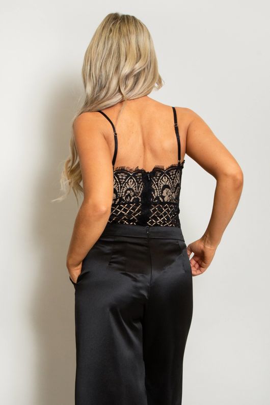 Black Contrast Lace Bodysuit