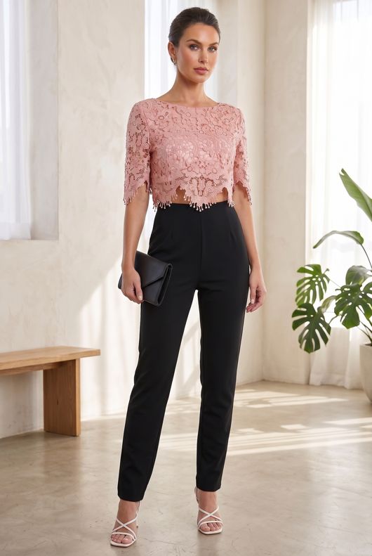 Rose Crochet Lace Border Crop Top