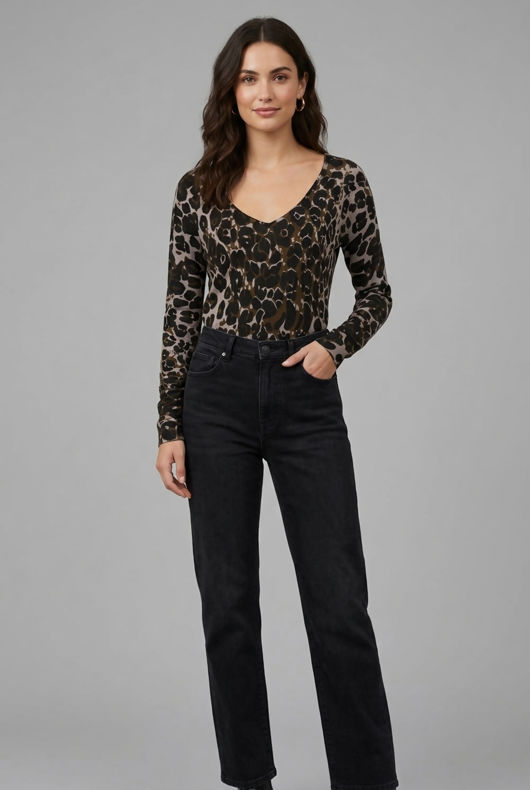 Leopard Print Back Bow Detailed Jumper