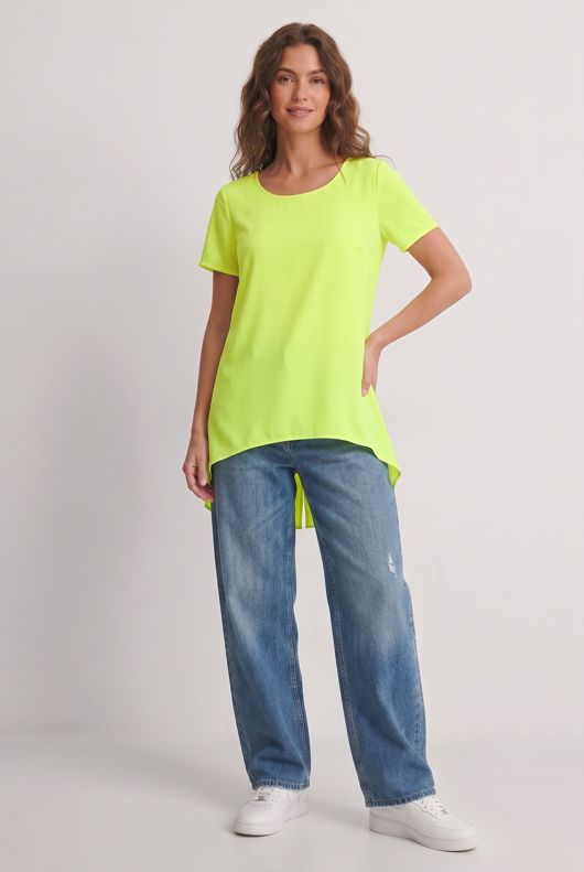 Green Split Back Sheer Hem Top