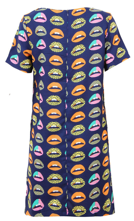 Lips Print Shift Dress in Blue