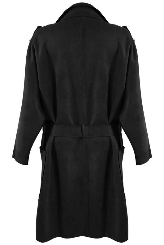 Black Faux Suede Trench Coat