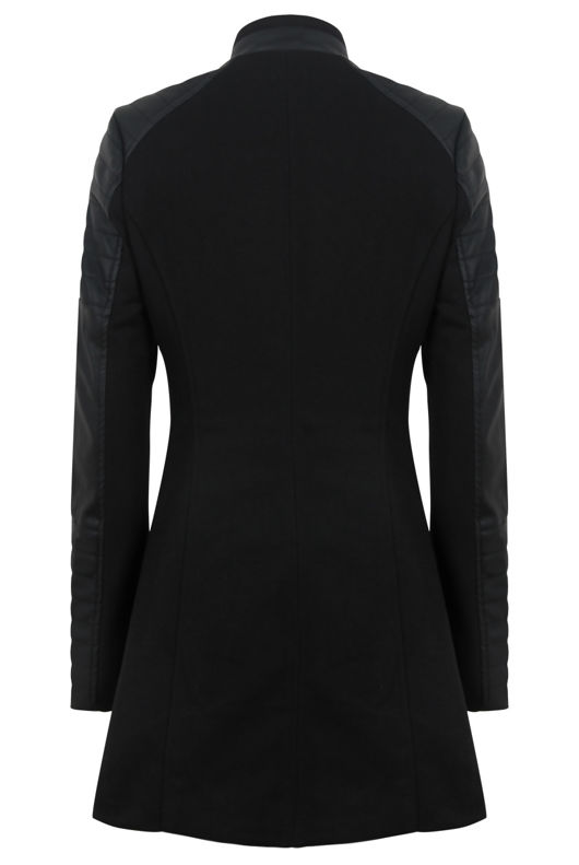 Black Contrast PVC Sleeved Long Sleeved Longer Length Long Coat