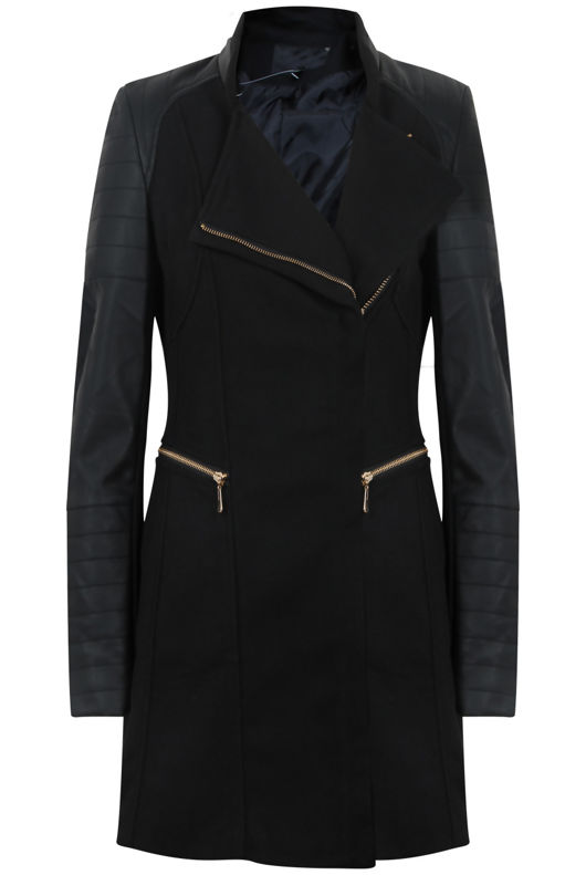 Black Contrast PVC Sleeved Long Sleeved Longer Length Long Coat