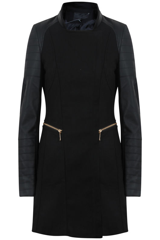 Black Contrast PVC Sleeved Long Sleeved Longer Length Long Coat