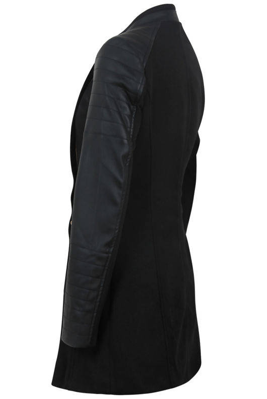 Black Contrast PVC Sleeved Long Sleeved Longer Length Long Coat