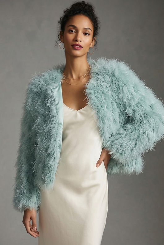 Sky Blue Ostrich Feather Jacket 