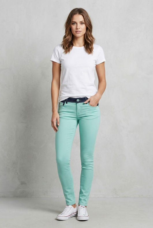 Mint Green Contrast Waist Acid Colours Skinny Jeans 