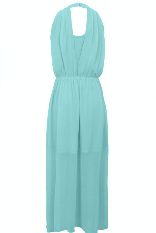 Mint Green Halterneck Chiffon Sheer Maxi Dress