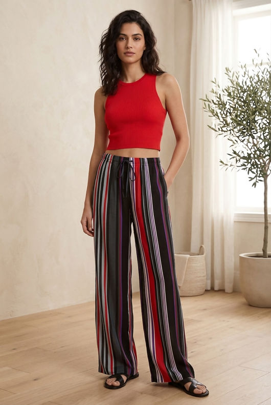 Grey Stripes Wide Leg Trouser