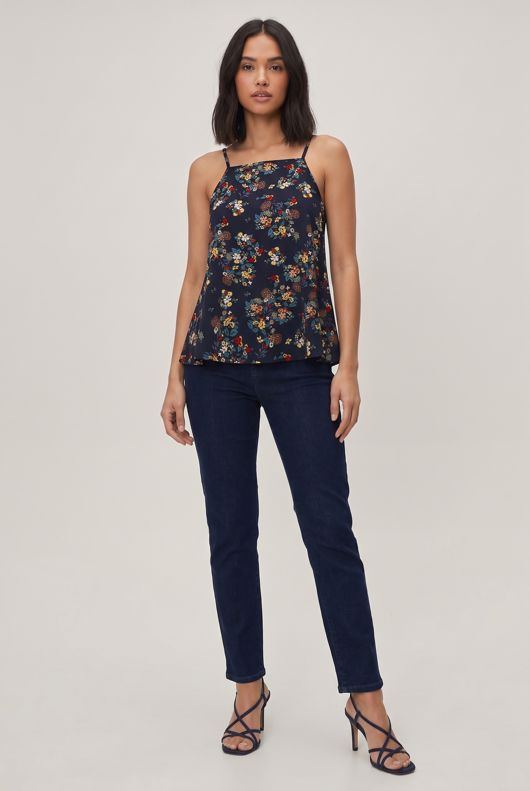 Blue Floral Printed Swing Cami