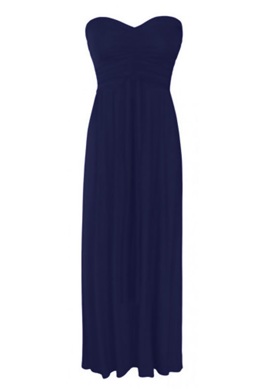 Navy Strapless Bandeau Block Colour Maxi Dresses