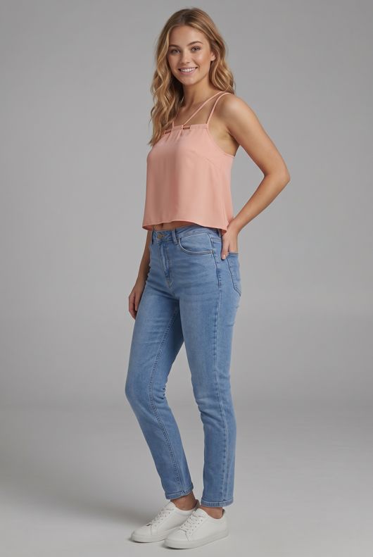 Pink Front Cut Out Crop Tops