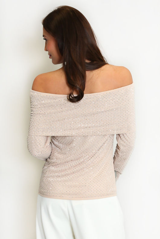 Beige Studded Bardot Top