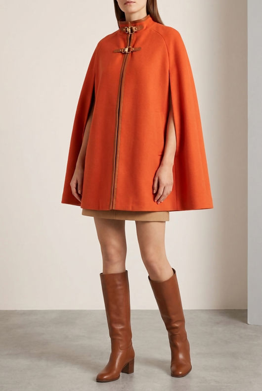 Camel Buckle Neck Cape in Burnt Orange