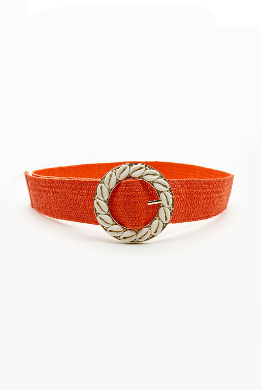 Orange Shell Buckle Woven Belt