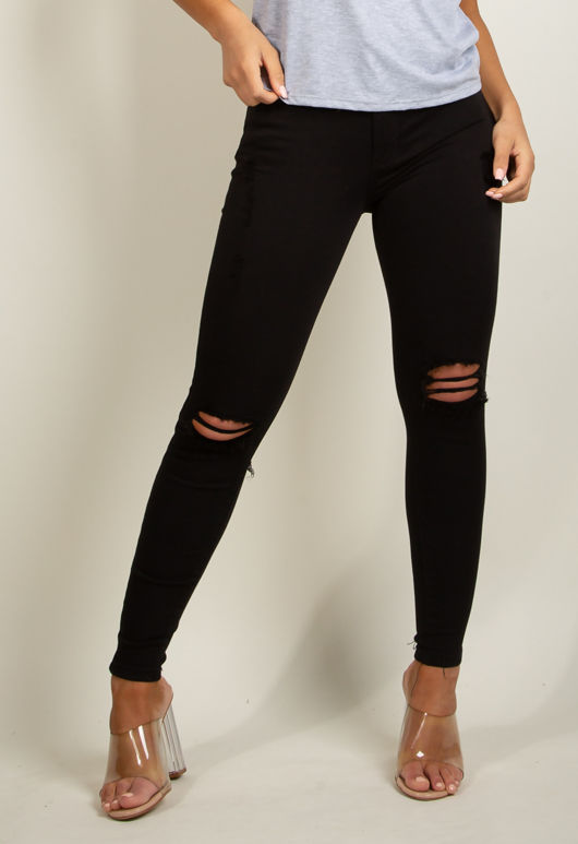 Black Ripped Trim Denim Jeans