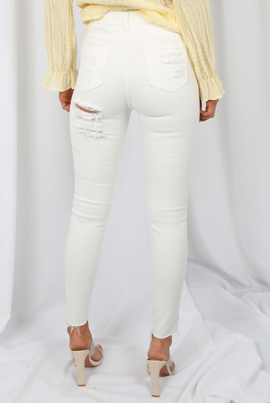White Acid Wash Shredded Back Denim Jeans