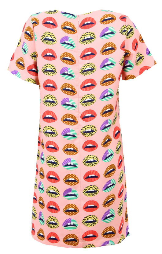 Lips Print Shift Dress in Pink