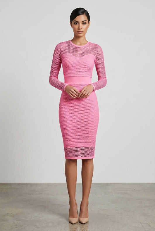 Neon Pink Celebrity Crochet Bodycon Dress