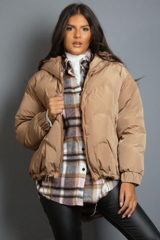 Taupe Hooded Puffer Jacket