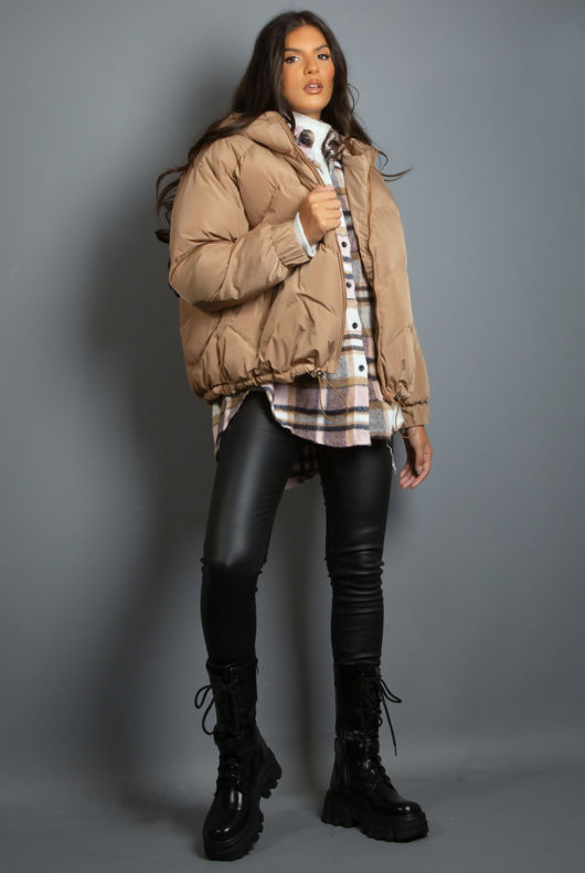 Taupe Hooded Puffer Jacket