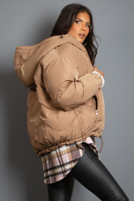 Taupe Hooded Puffer Jacket