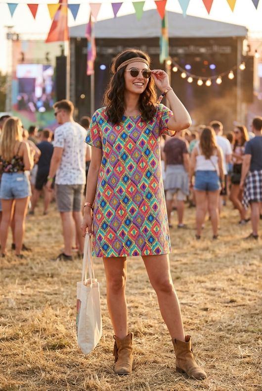 Multicolour Block Print Shift Dress 