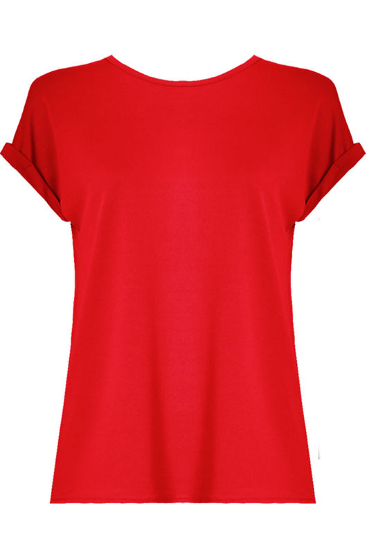 Red Coloured Split Back Short Sleeves Top