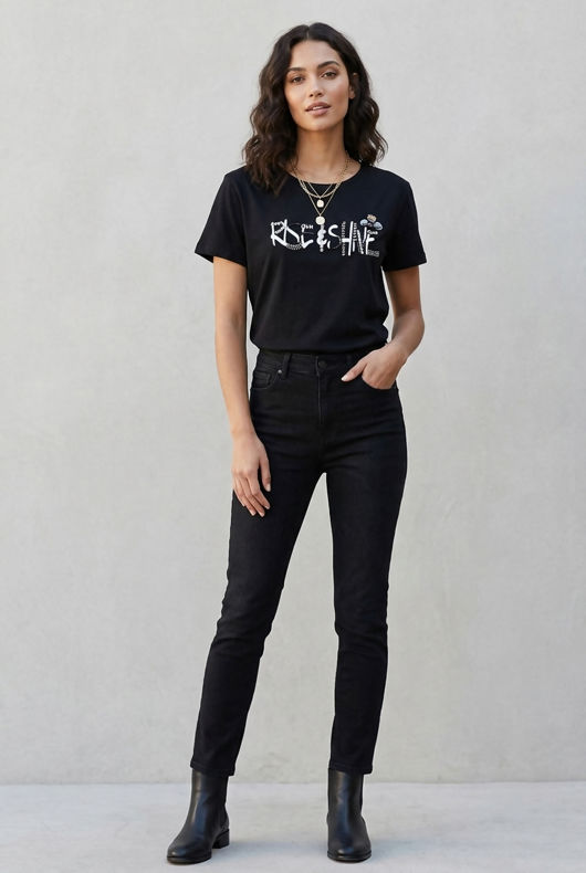 black Rise & Shine Gem Trim Tee 