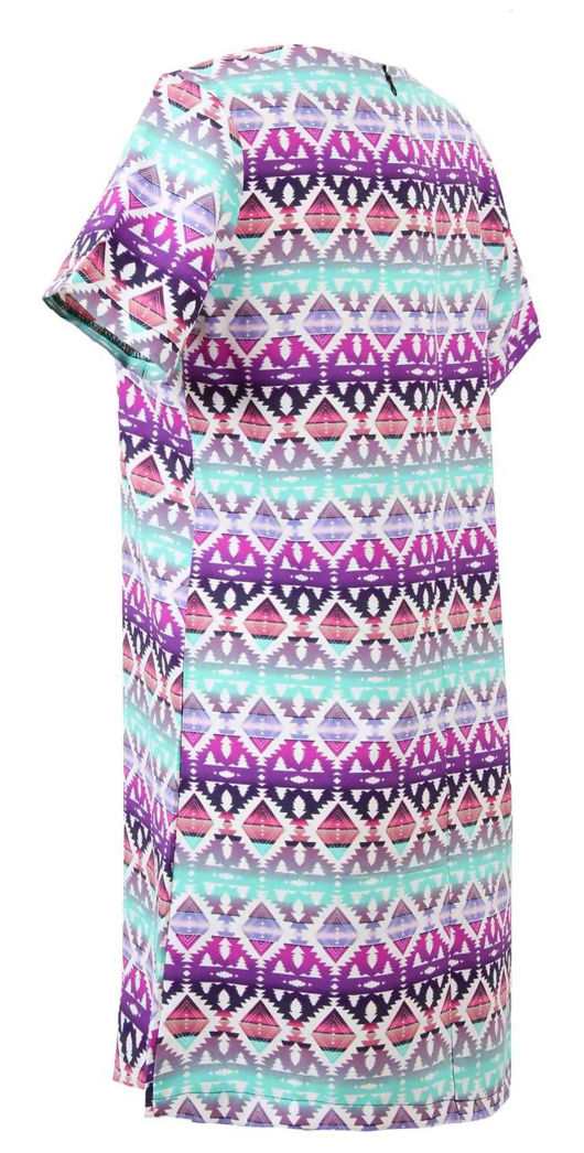 Turquoise Purple White Diamond Print Back Zip Up Shift Dress