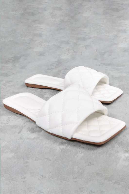 White Quilted Detail Chunky Footbed Sandals