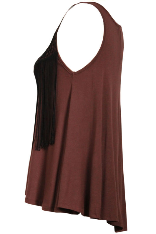 Brown Embroidered Fringe Detail top 