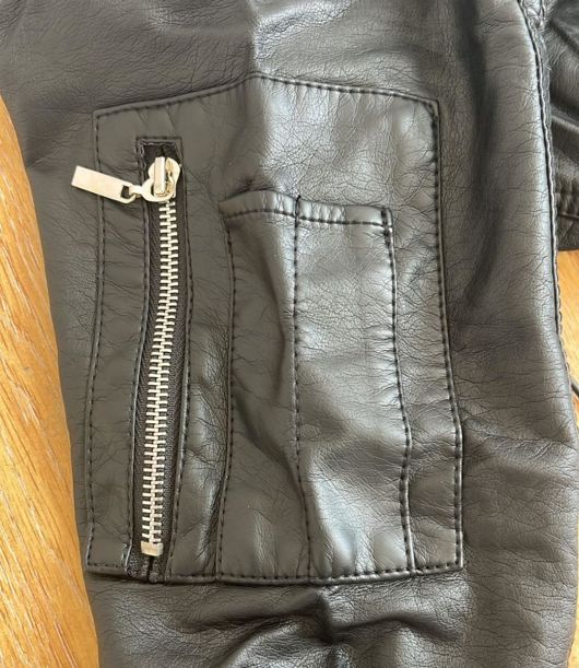 Black Biker Jacket with Pocket in Sleeve