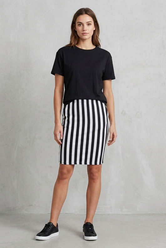 Black & White Vertical Stripes Mini Skirt