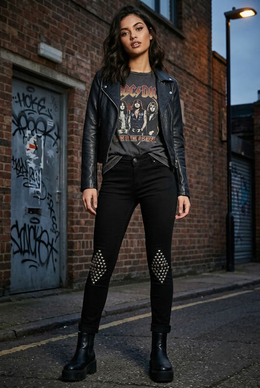 Black Knee Studs Ripped Jeans