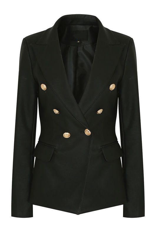 PU Golden Button Double Breast Blazer