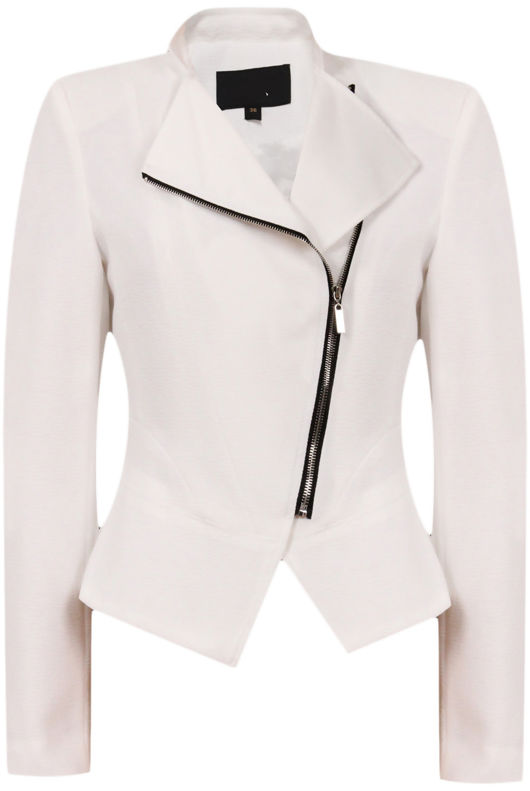 Cream Textured Cross Zipped Jacket
