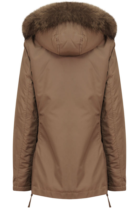 Brown Detachable Fur Collar Parka Coat