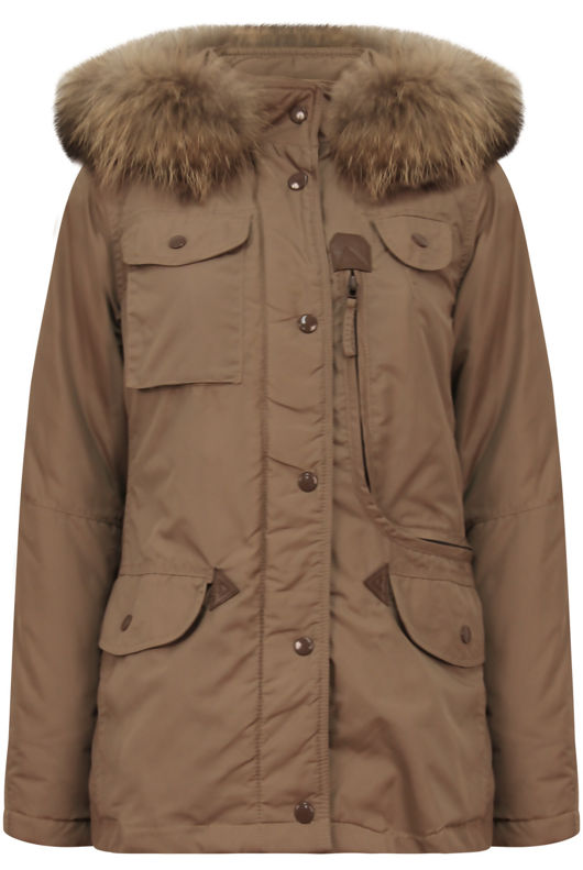Brown Detachable Fur Collar Parka Coat