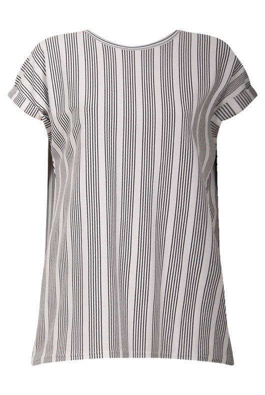 Black and White Straped Split Back Short Sleeves Top 