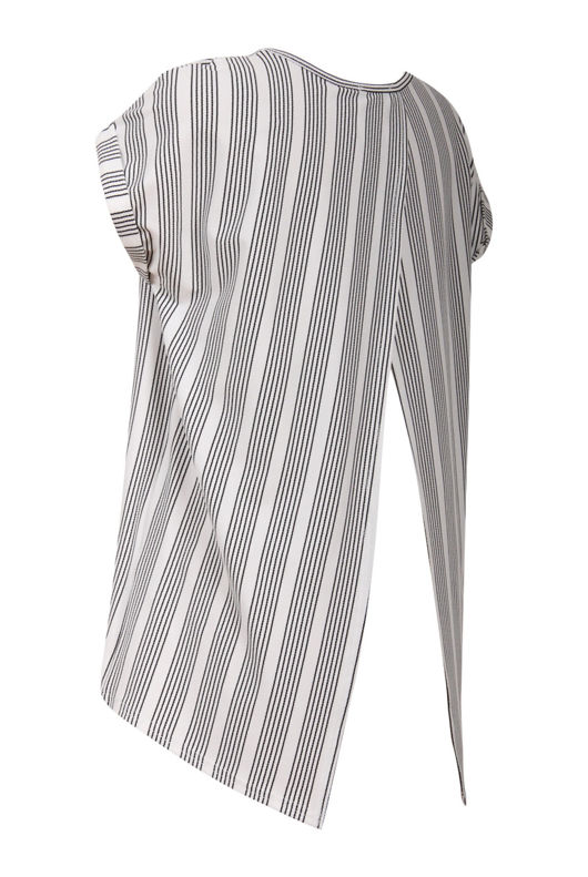 Black and White Straped Split Back Short Sleeves Top 