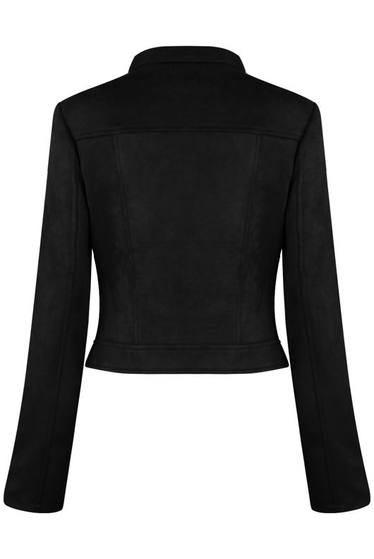 Black Faux Suede Button Front Jacket