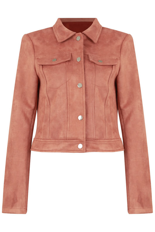 Rose Faux Suede Button Front Jacket In Taupe