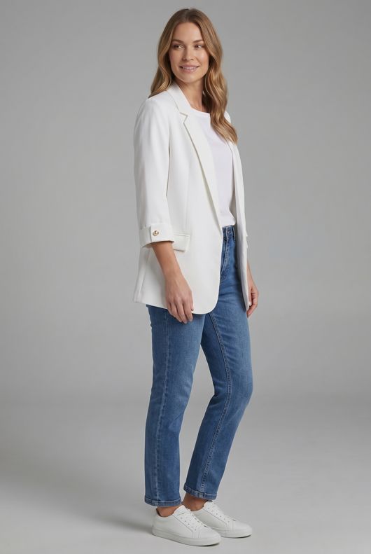 White Roll-up Sleeves Longline Coat