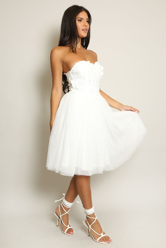 White Floral Crochet Tulle Midi Dress