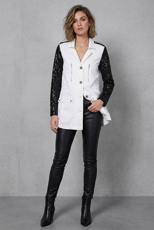 White with Black Sleeve Military Jacket